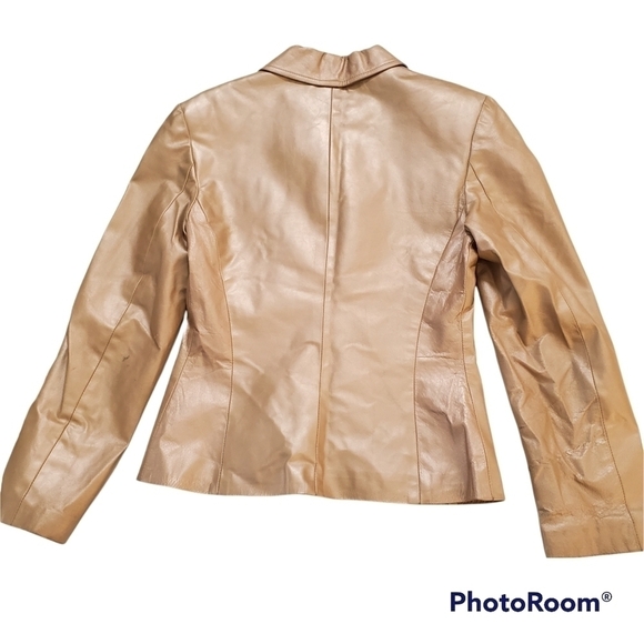Danier metallic gold 100% leather button up jacket size small - Picture 3 of 9